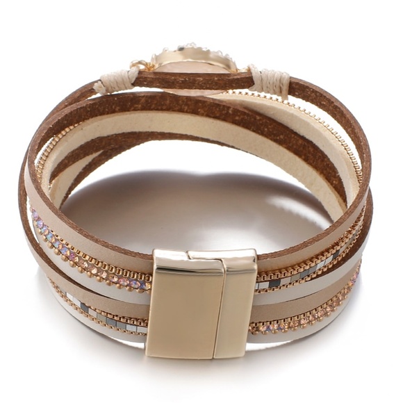 Boho Quartz Leather Wrap Twist Bracelet - Picture 3 of 8